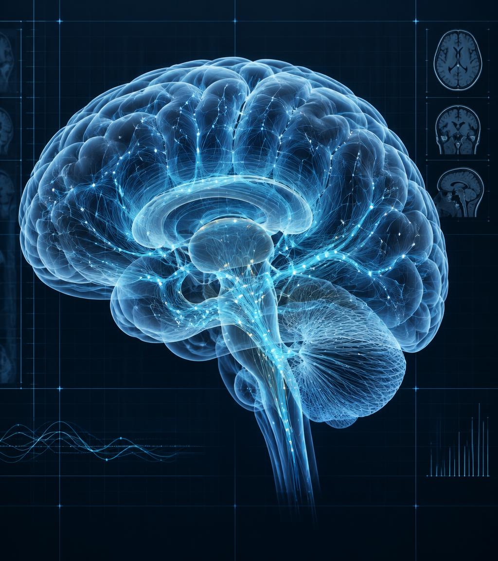 Representación tecnológica del cerebro y sus conexiones neuronales